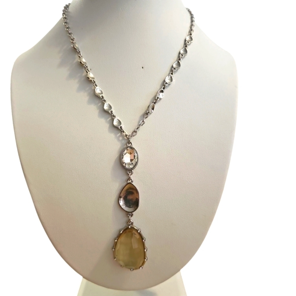 T Tahari Sterling Silver Long Necklace with CZ And Gold Pendant